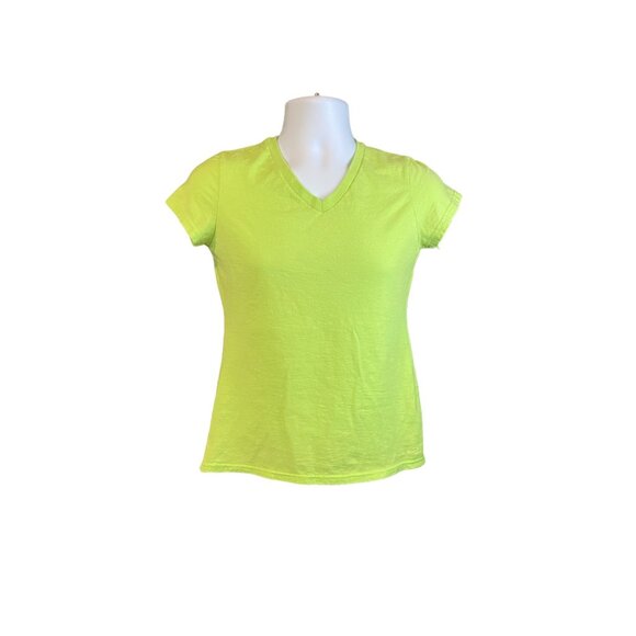 Champion Womens T-Shirt Small Neon Green V-Neck Short Sleeve Cotton Athleisure - Picture 2 of 8